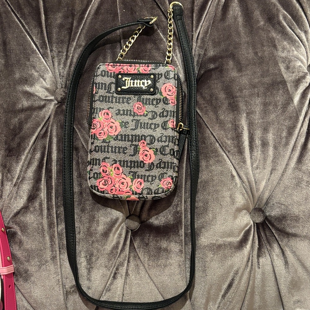 Juicy Couture Floral Black and Pink Crossbody phone Bag